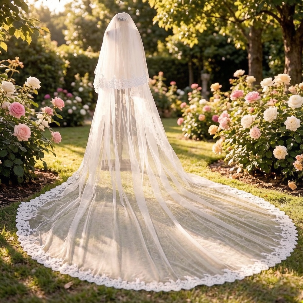 3.5M Cathedral-Length Lace Edge Wedding Veil in Ivory
